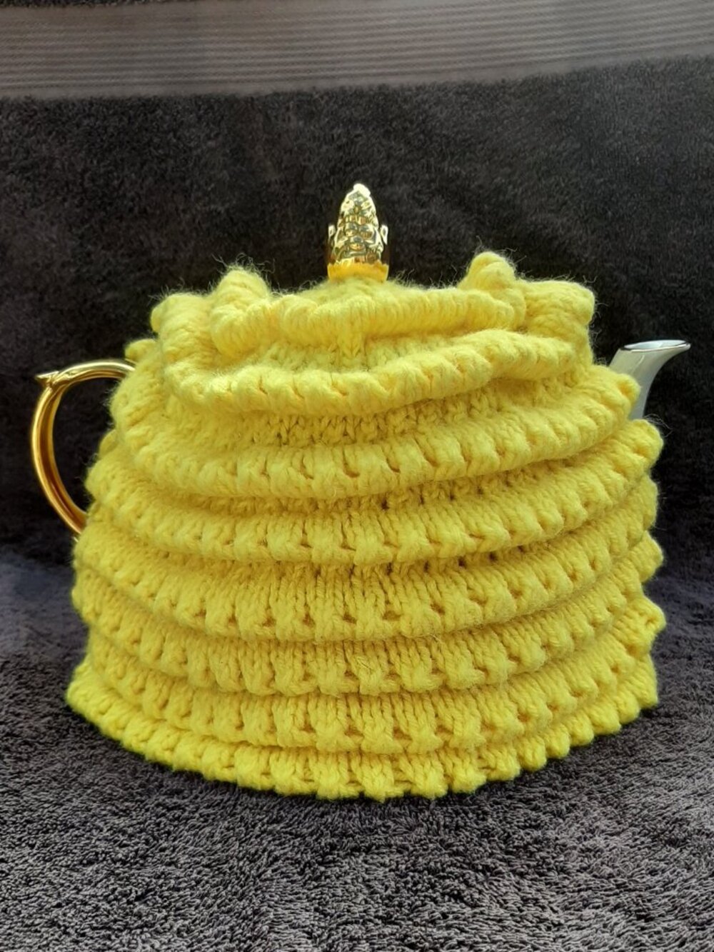 Tea Pot Cozy Knitted Yellow